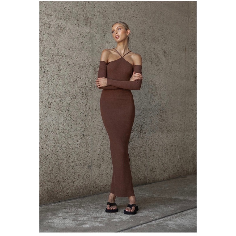 DISSH GIANNA CHOCOLATE KNIT MIDI DRESS